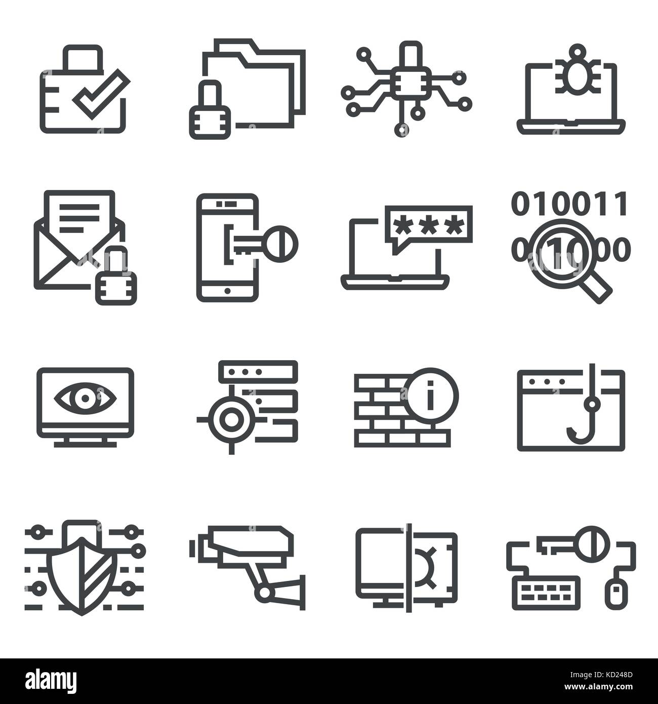 Computer Netzwerk Schutz. Cyber Security Icons Leitung einrichten Stock Vektor