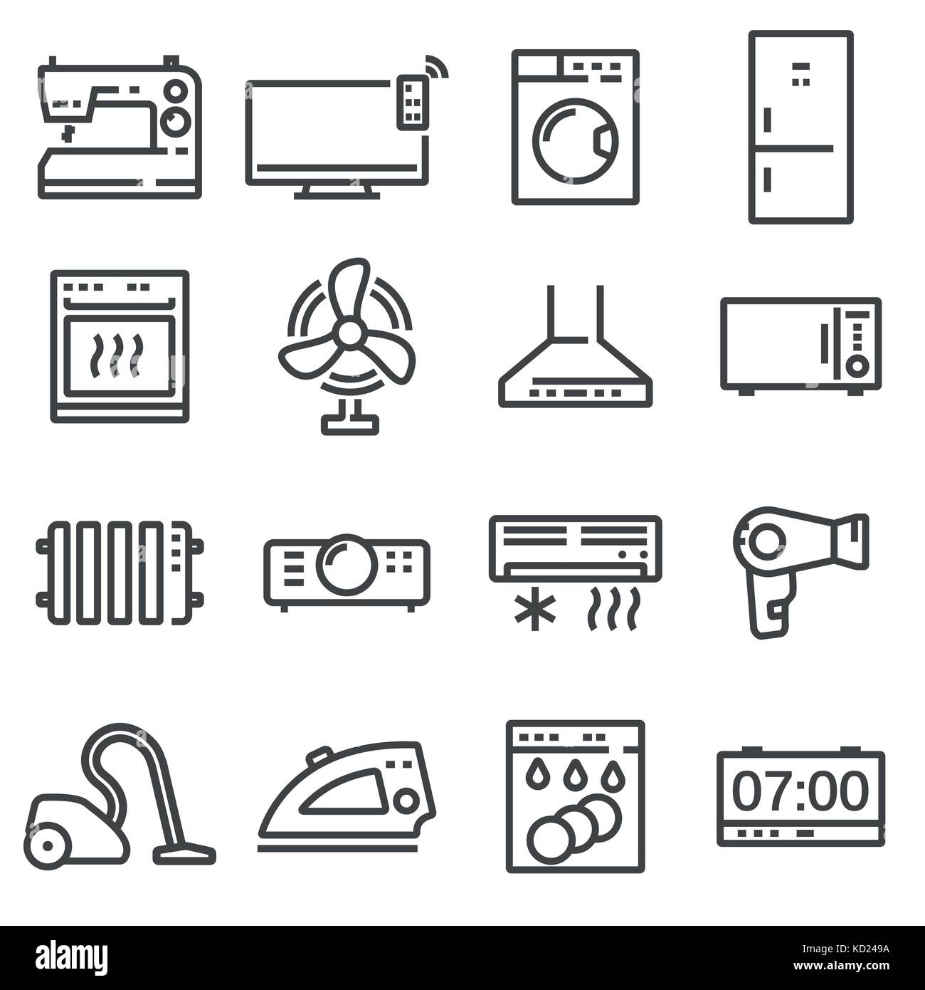 Vektor linie Haushaltsgeräte Symbole auf weißem Hintergrund Stock Vektor