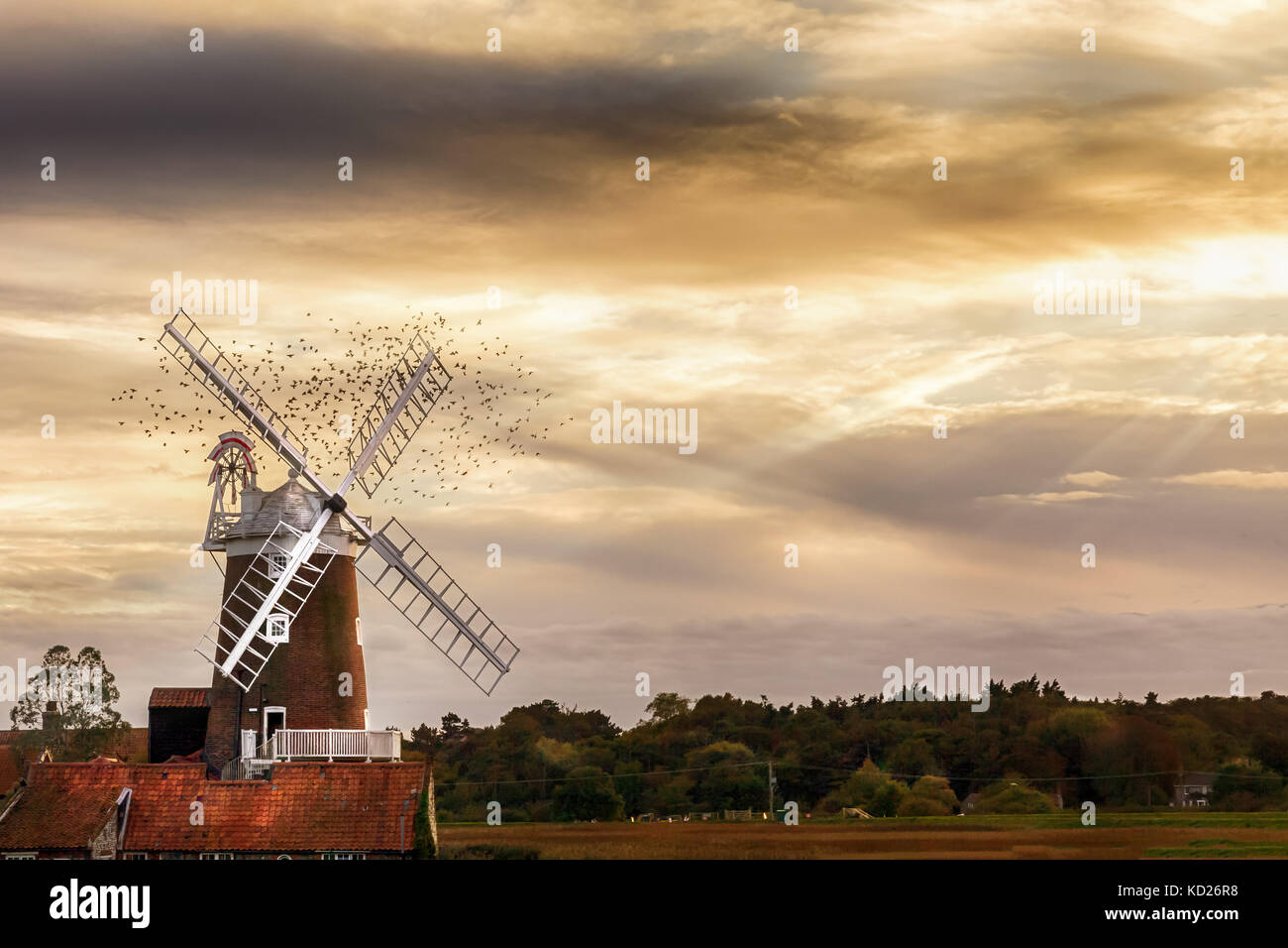 Cley Windmill ist ein Grad II 5-stöckigen Tower Mill auf der nördlichen Küste von Norfolk aus dem 18. Jahrhundert. Die Mühle ist ein 5 Stor Stockfoto