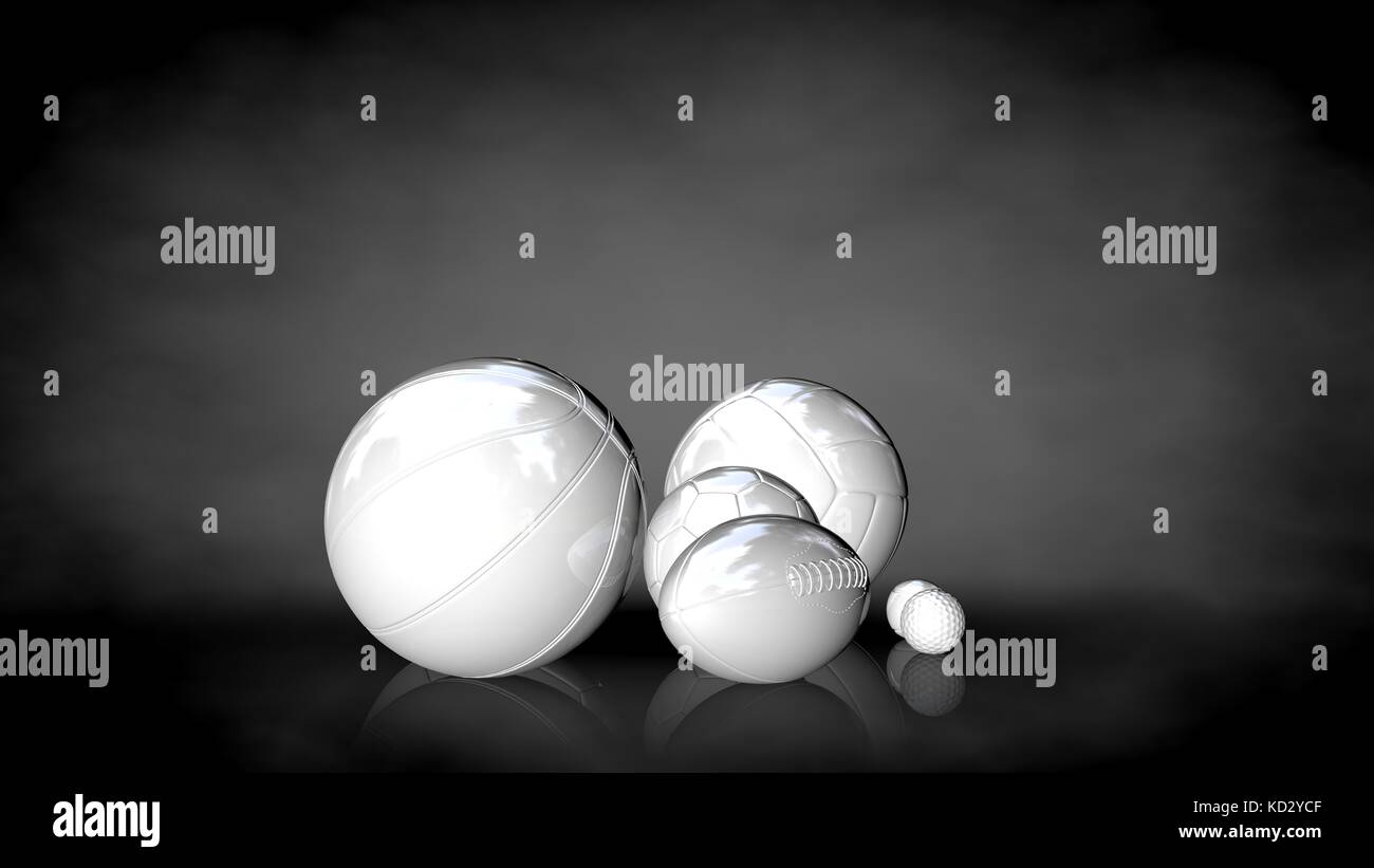 3D-Rendering von einer weißen reflektierenden Kugeln auf einem dunklen Hintergrund Stockfoto