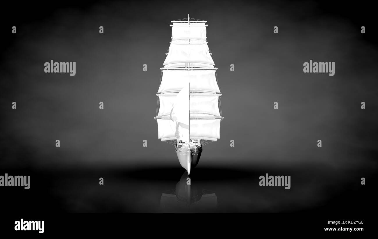 3D-Rendering von einer weißen reflektierenden Schiff auf einem dunklen Hintergrund Stockfoto