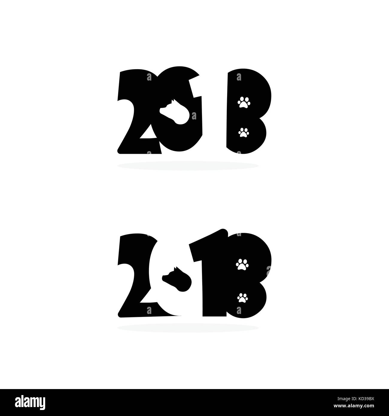 Neues Jahr 2018 text Design mit Kopf und Footprint der Hund Symbol glücklich. Frohes neues Jahr 2018 vector Hintergrund. Vektor Broschüre Design vorlage. die Abdeckung der b Stock Vektor