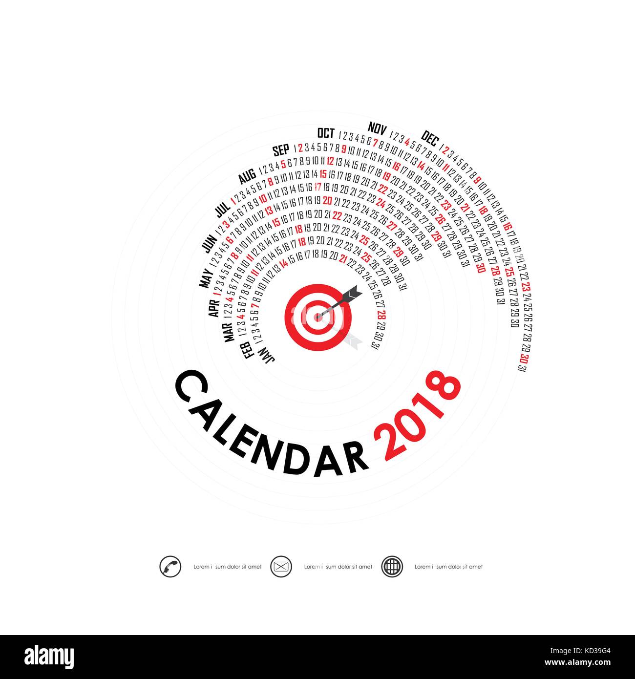 2018 Vorlage Kalender. Spirale Kalender Kalender 2018 12 Monate. vektor