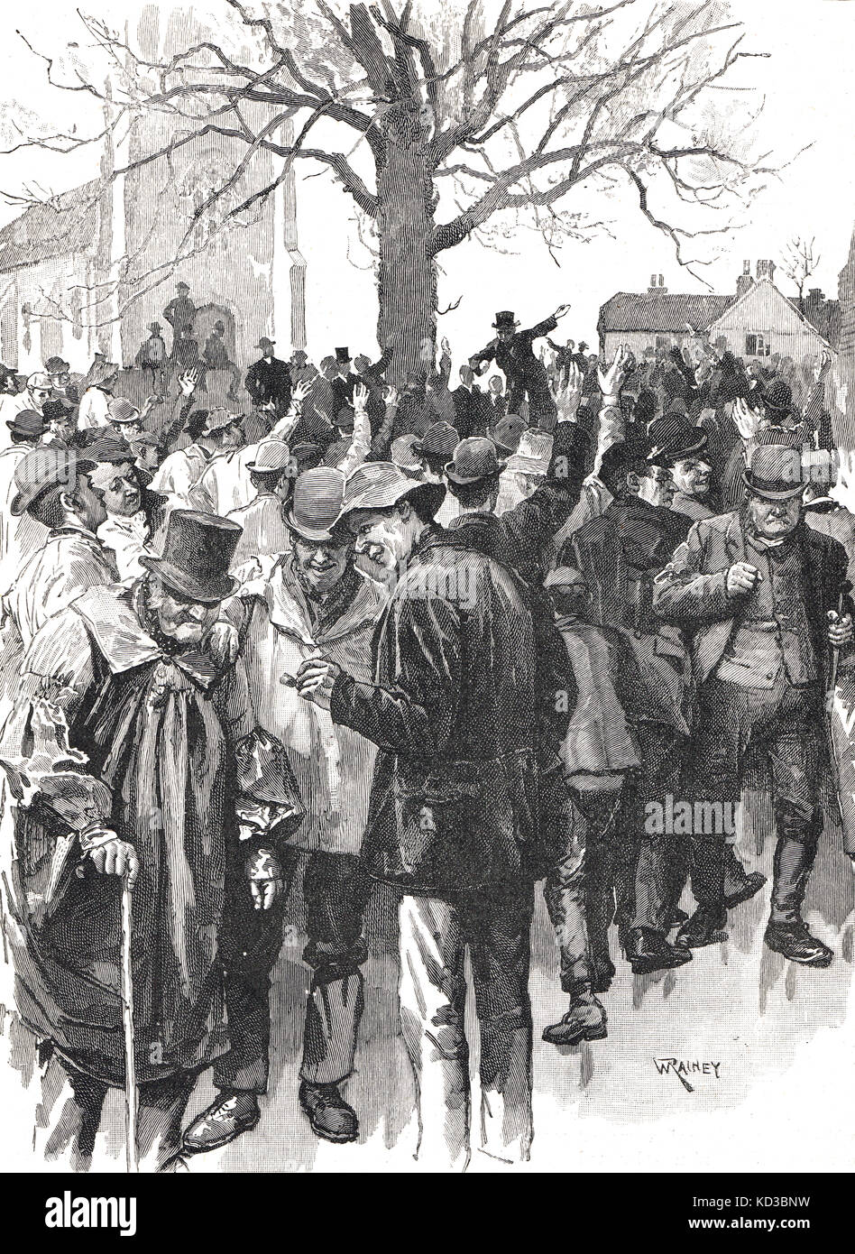 Streiktreffen der Arbeiter auf der Warwickshire Farm von 1872 in Whitnash Stockfoto