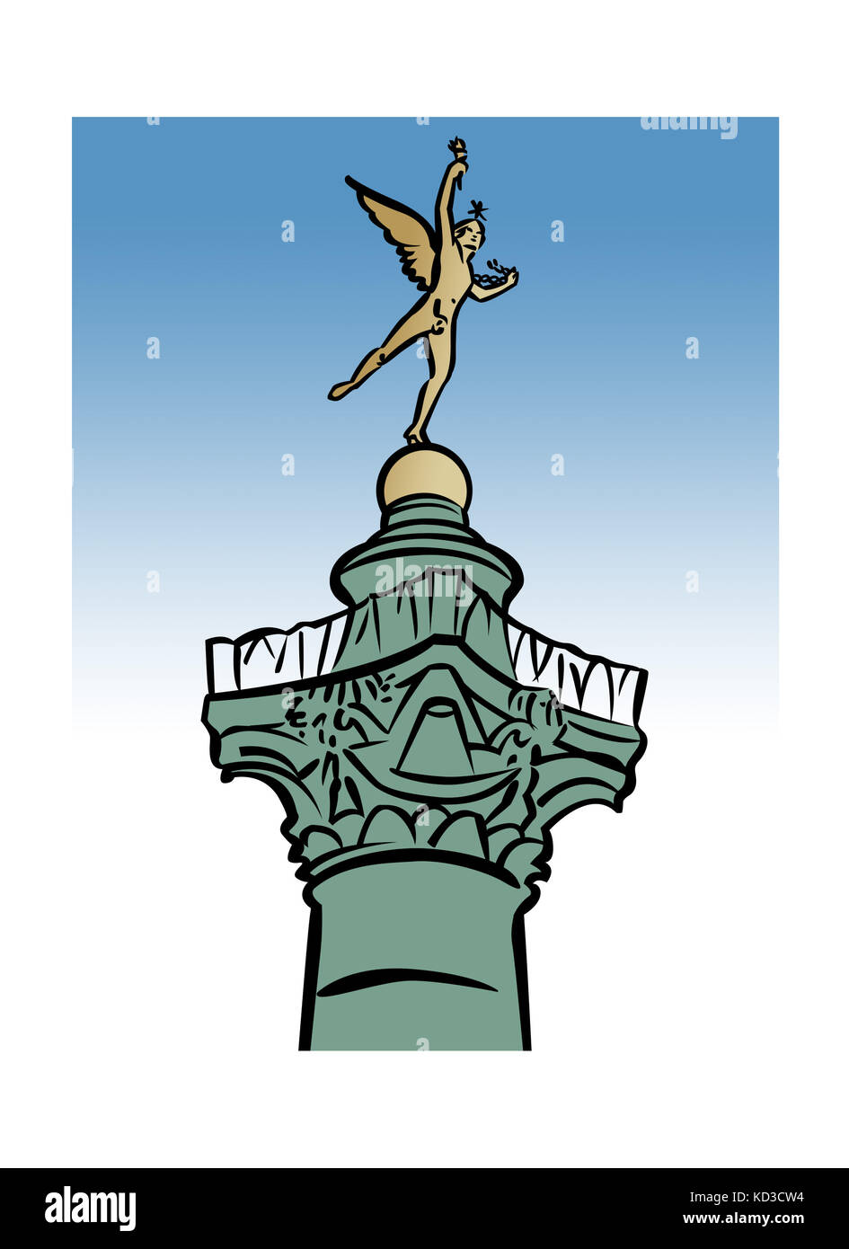 Abbildung der Statue GŽnie de la LibertŽ auf der Colonne de Juillet, Place de la Bastille, Paris, Frankreich Stockfoto
