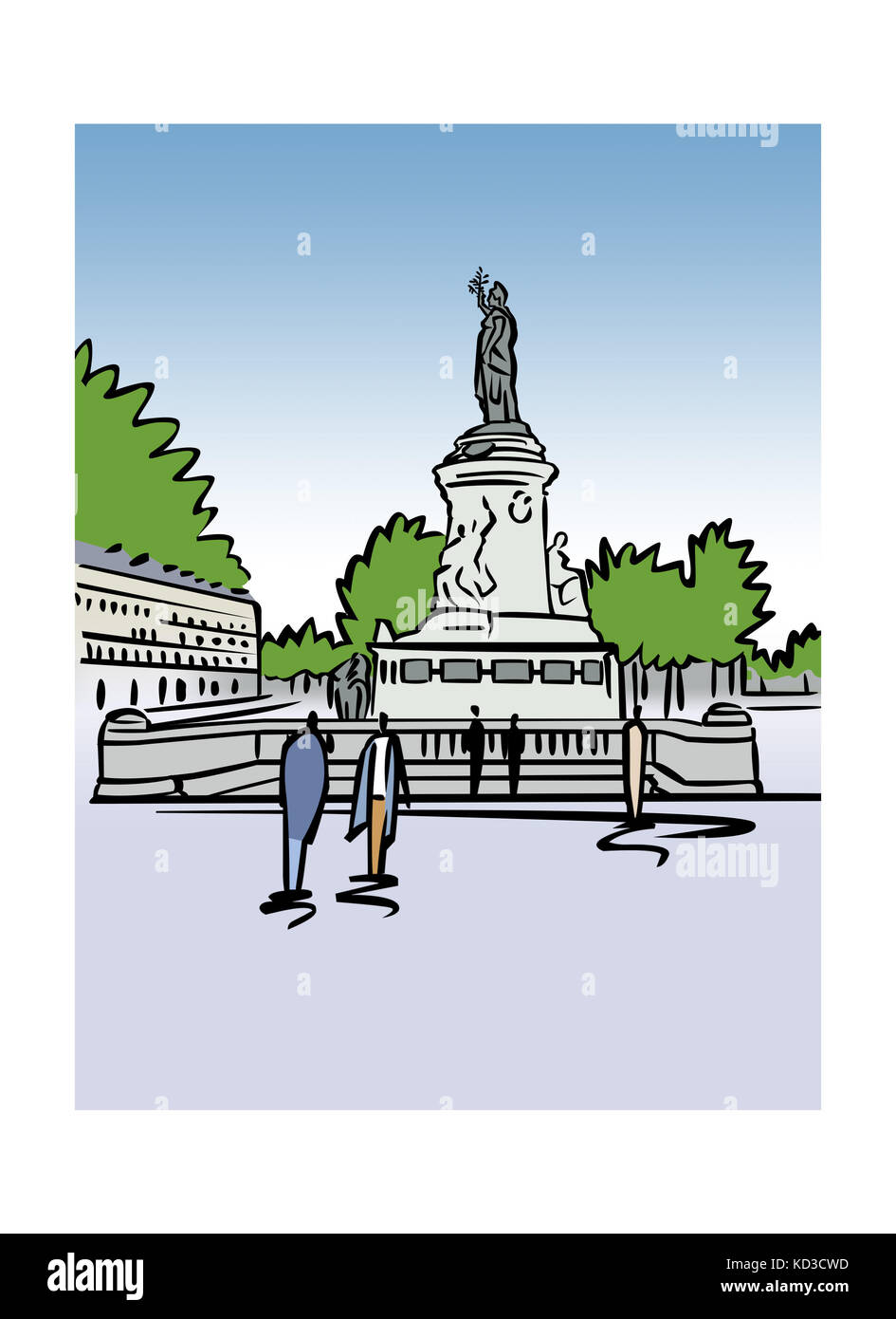 Illustration des Place de la Republique in Paris, Frankreich Stockfoto