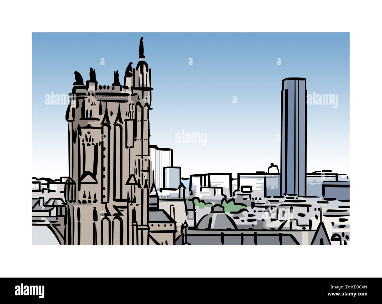 Illustration der Tour Saint-Jacques und Tour Montparnasse in Paris, Frankreich Stockfoto