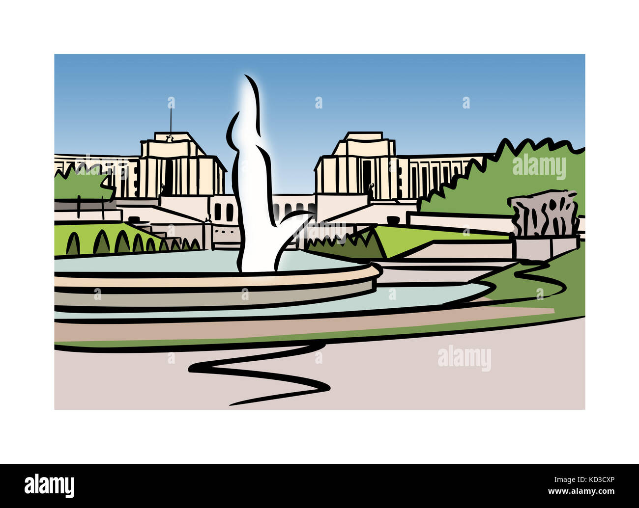 Illustration des Varsovie-Brunnens, Trocadero, Paris, Frankreich Stockfoto