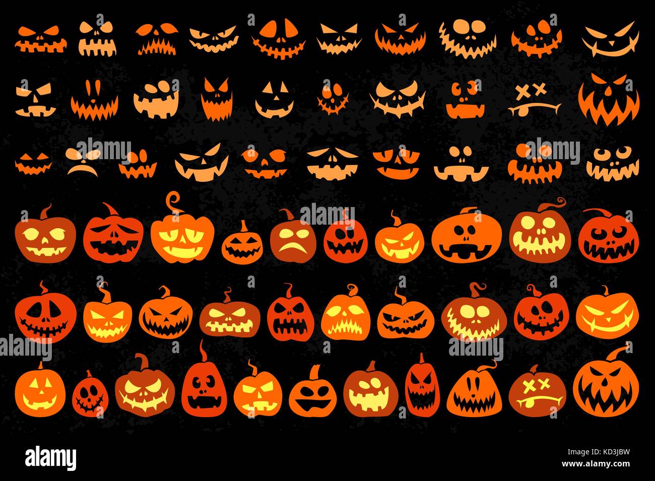 Jack O Lantern und böse Gesichter einstellen Stock Vektor