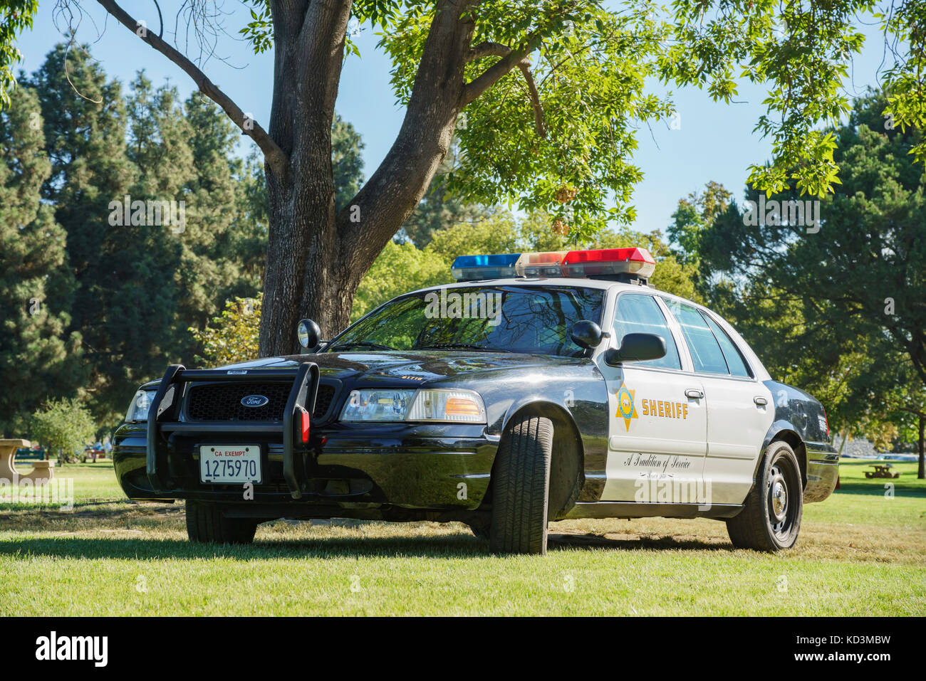 Los Angeles County, Okt 7: Polizei Auto und Campground am Okt 7, 2017 at Santa Fe Dam Recreation Area, Los Angeles County, Kalifornien, USA Stockfoto