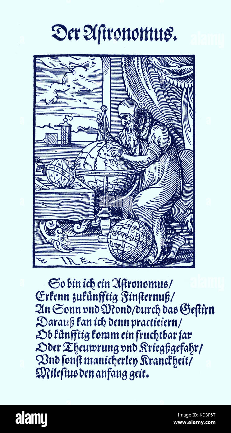Astronom (der Astronom/Astronom), aus dem Buch der Gewerke/das Standebuch (Panoplia omnium illiberalium mechanicarum...), Sammlung von Holzschnitten von Jost Amman (13. Juni 1539 bis 17. März 1591), 1568 mit begleitendem Reim von Hans Sachs (5. November 1494 - 19. Januar 1576) Stockfoto