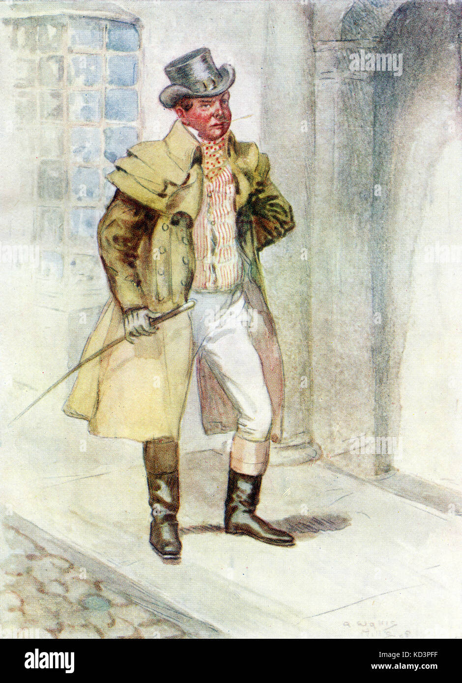 John Thorpe. Bildunterschrift lautet: "Seht aus Angst, dass er zu hübschen aussehe, es sei denn, er trug das Kleid eines Bräutigam." Northanger Abbey von Jane Austen, Illustration von Alfred Wallis Mills, 1917 Stockfoto