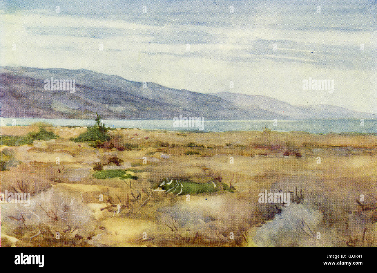 Am Ufer des Toten Meeres im Heiligen Land um den Jahre 1964 von Harold Copping. Stockfoto
