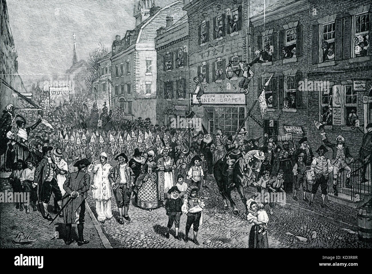 Lenten Karneval, Philadelphia, koloniales Amerika, 1700. Illustration von Howard Pyle, 1901 Stockfoto