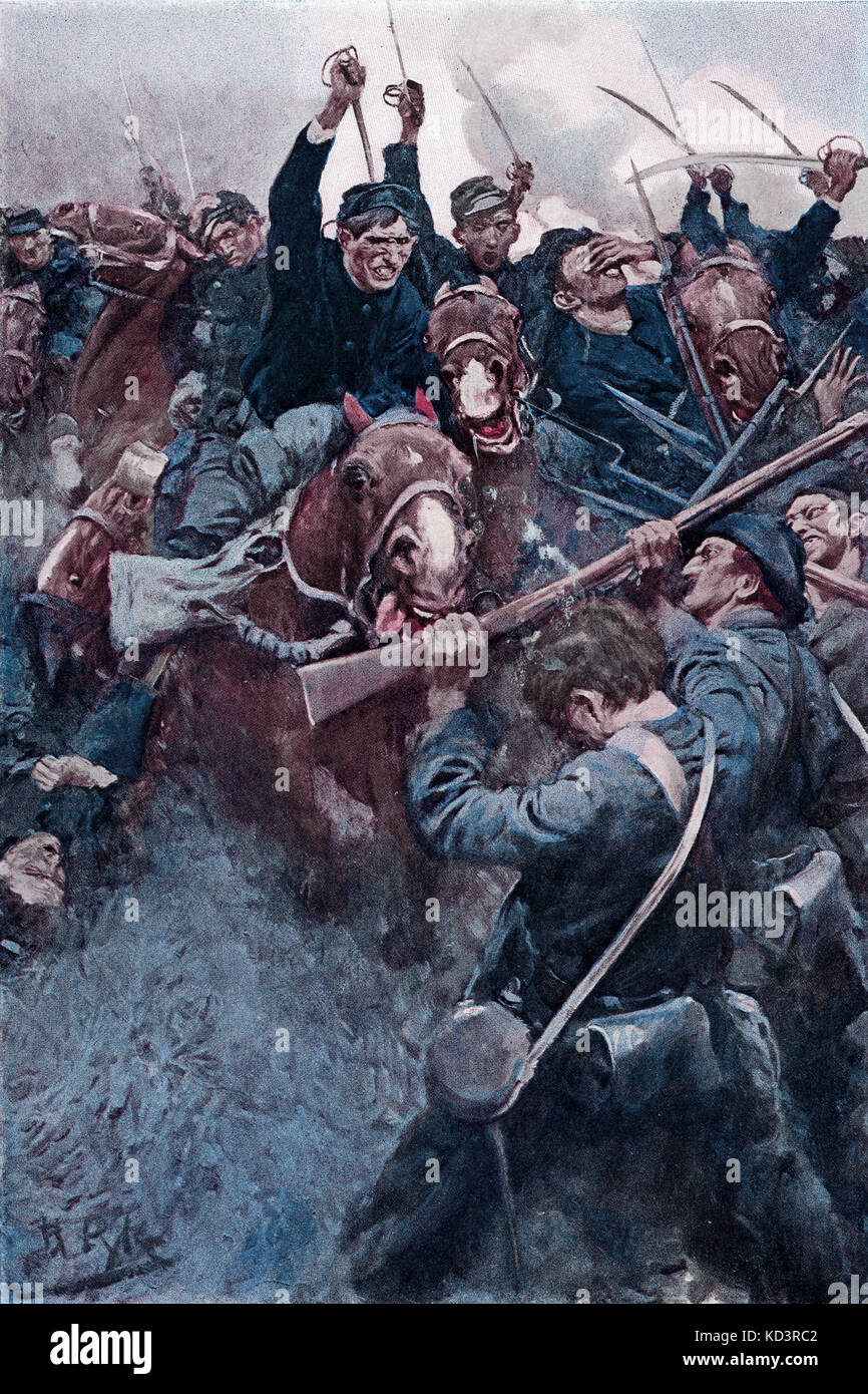 Erste Schlacht am Bull Run, 1861. Die konfföderierte Brigade von Thomas Jackson steht auf dem Boden, was zu einem Sieg der Eidgenossen führt und Jackson den Spitznamen 'Stonewall' einbrachte. Amerikanischer Bürgerkrieg. Illustration von Howard Pyle, im Jahr 1909 Stockfoto