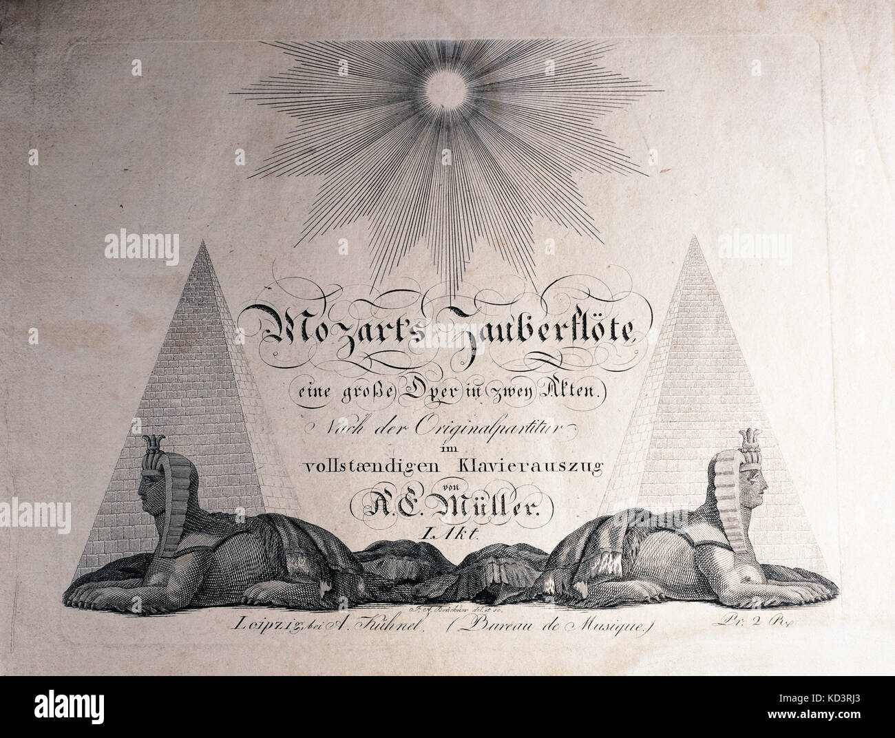 Wolfgang Amadeus Mozarts Oper Die Zauberflöte/Zauberflote, Titelseite veröffentlicht von Kühnel, c 1815, Leipzig - original Platten für die erste Ausgabe in deutscher Sprache. Der oesterreichische Komponist, 1756-1791 Stockfoto