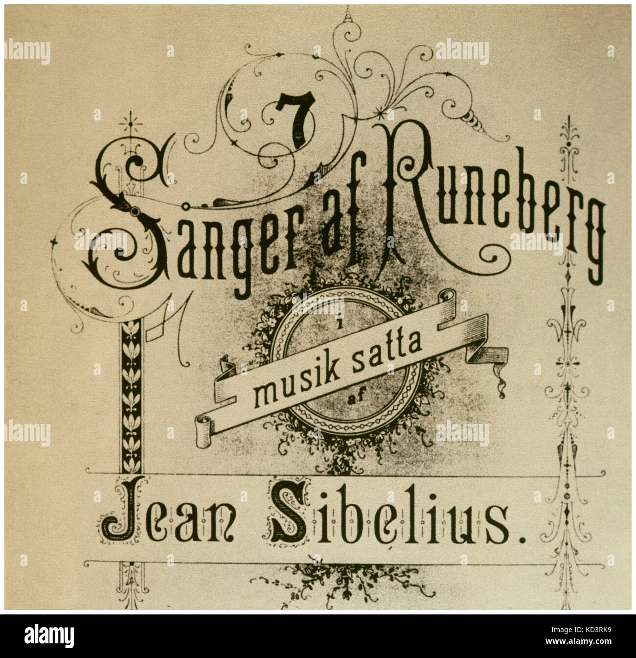 SIBELIUS, J.-Werke - Sanger von Runeberg 1892 Produktion von 7 Songs von Dichter J.L.Runeberg. Erste veröffentlichte Gestaltungsprinzip von Sibelius finnische Komponist, 1865-1957 Stockfoto