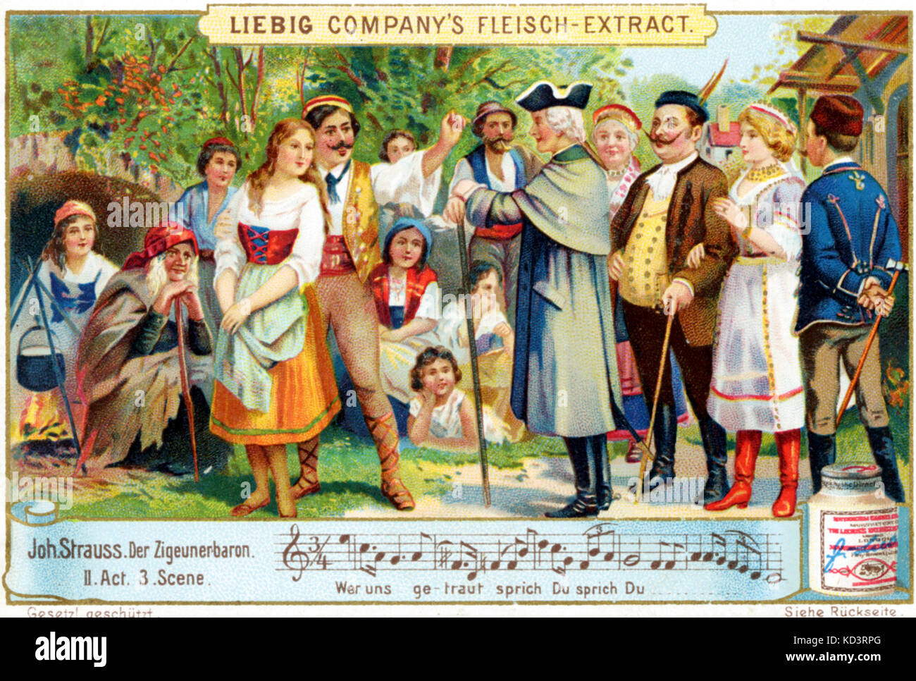 Johann Strauss II "Zigeunerbaron", Act II/III Werbung für's Fleisch-Extract Liebig Unternehmen. Der oesterreichische Komponist, Dirigent und Geiger (1825-1899) Stockfoto
