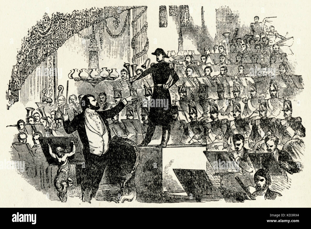 Orchester des 19. Jahrhunderts - Untertitel lautet: "jullien's Orchestra und der französischen Corps de Pauken an der Drury Lane, 1850." Jullien, französischer Komponist, ursprünglich Louis Antoine Julien. Stockfoto