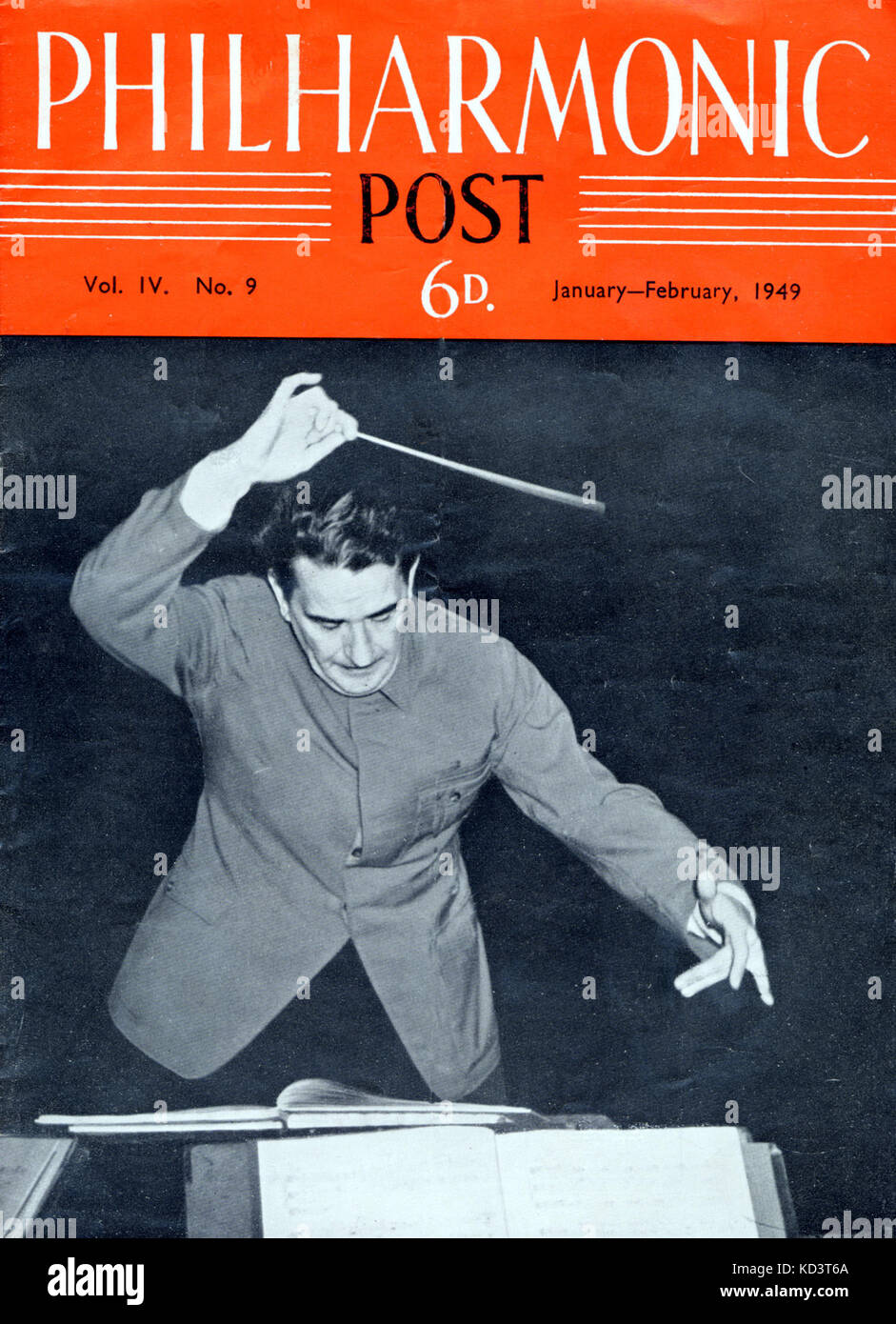 Eduard Van Beinum Durchführung auf Cover von 'Philharmoniker Post". Januar/Februar, 1949. Der niederländische Dirigent (1901-1959). Stockfoto