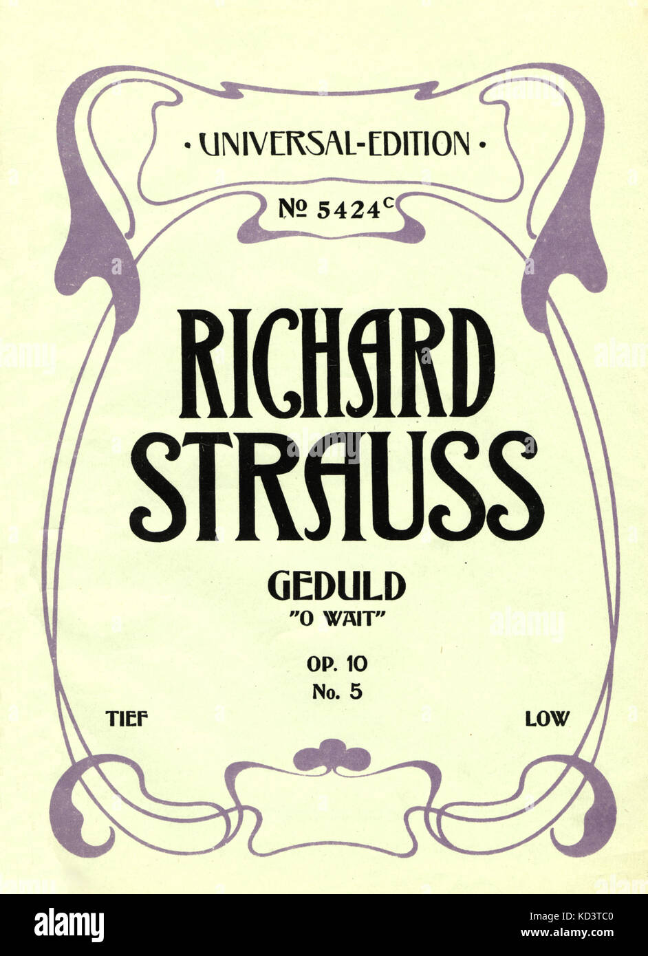 Richard Strauss Titelseite für den Song 'Geduld' ('O Warten') Op.10, Nr. 5. Wien: Universal Edition, 1912. Deutsche Komponist und Dirigent. 1864-1949. Stockfoto