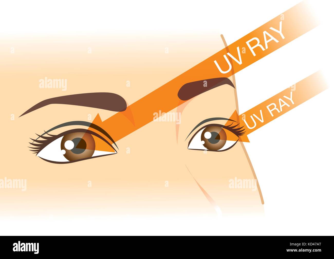 Uv-Strahl aus Sonnenlicht in die Augen der Frau. Stock Vektor