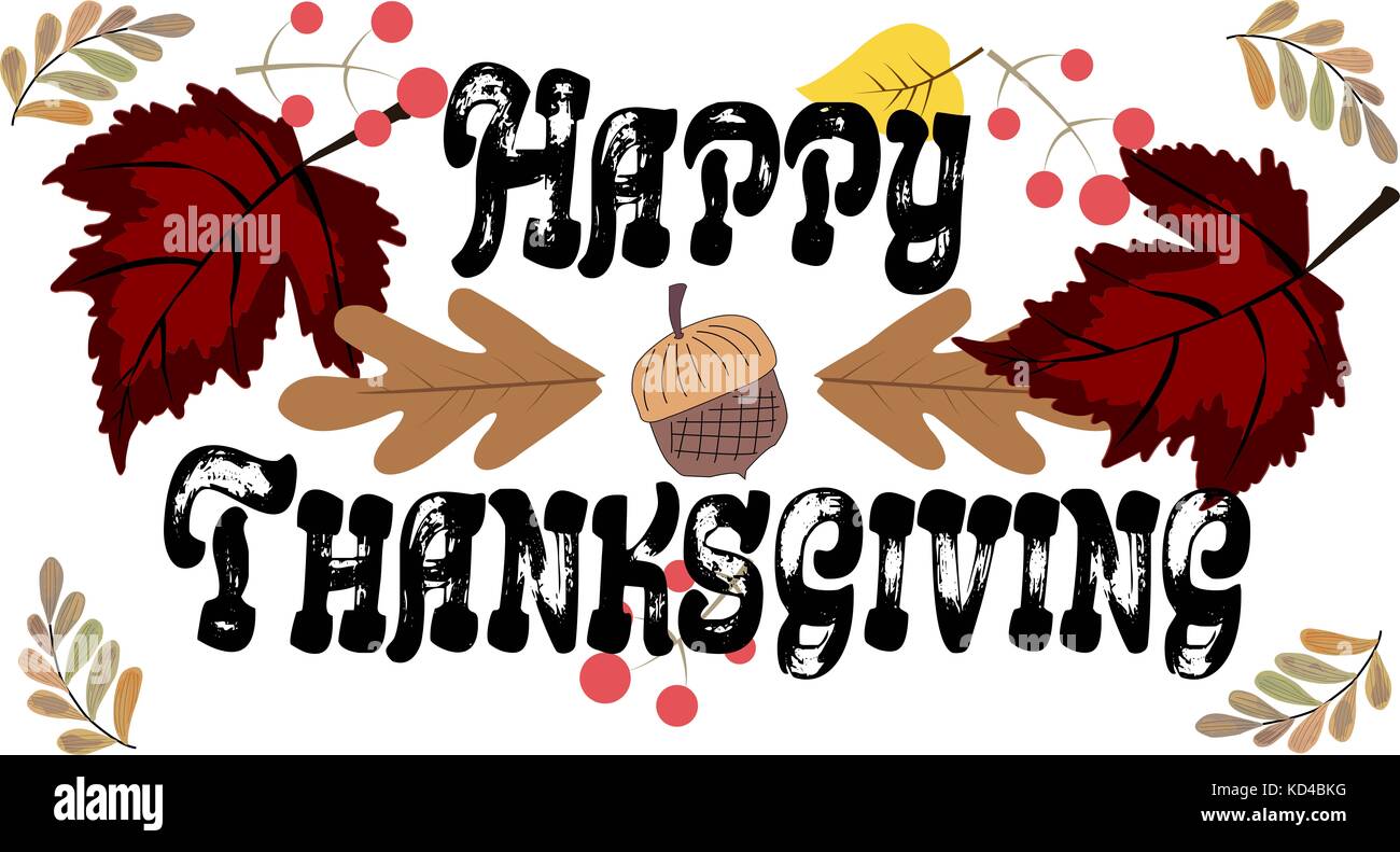 Herbst acorn whith Blätter Happy Thanksgiving Day Grußkarte Stockfoto