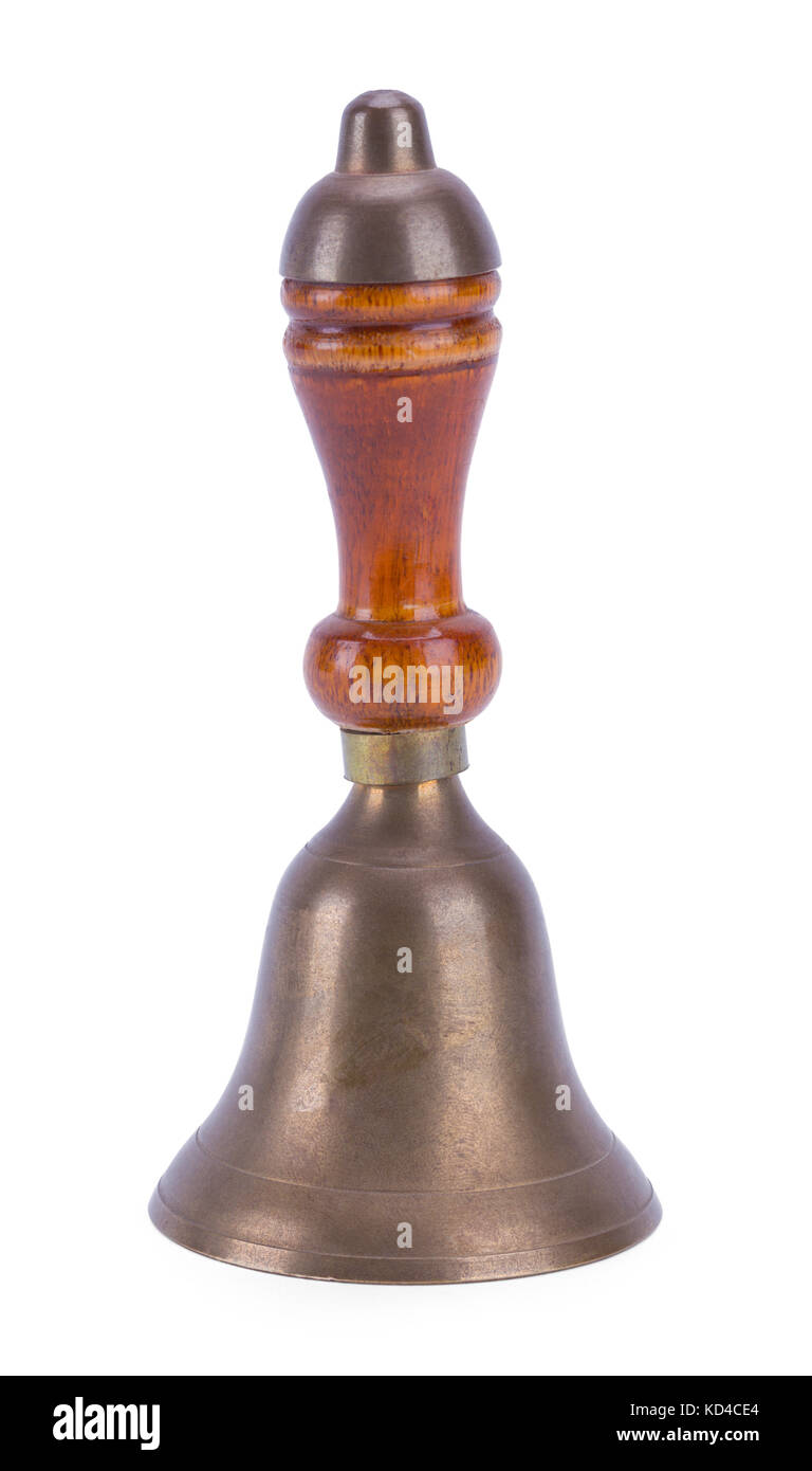 Alte Schule Bell auf einem weißen Hintergrund. Stockfoto