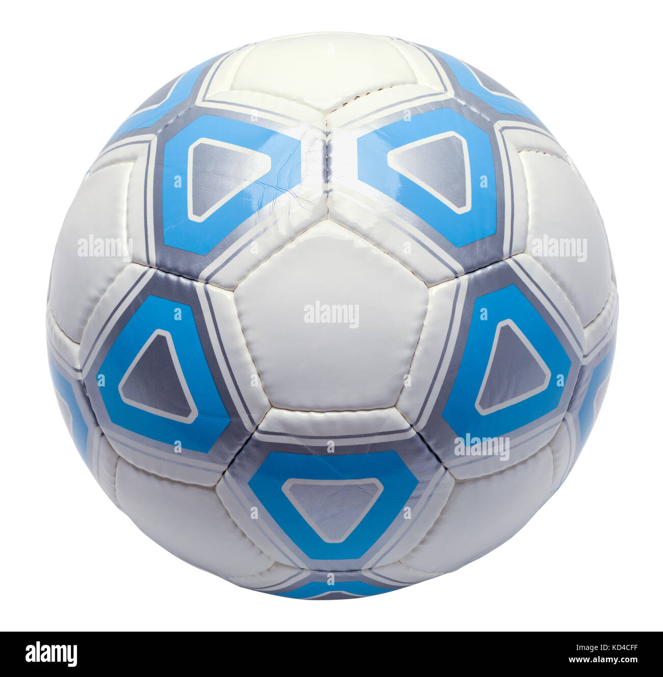 Einzelne blaue Fußball auf weißem Hintergrund. Stockfoto