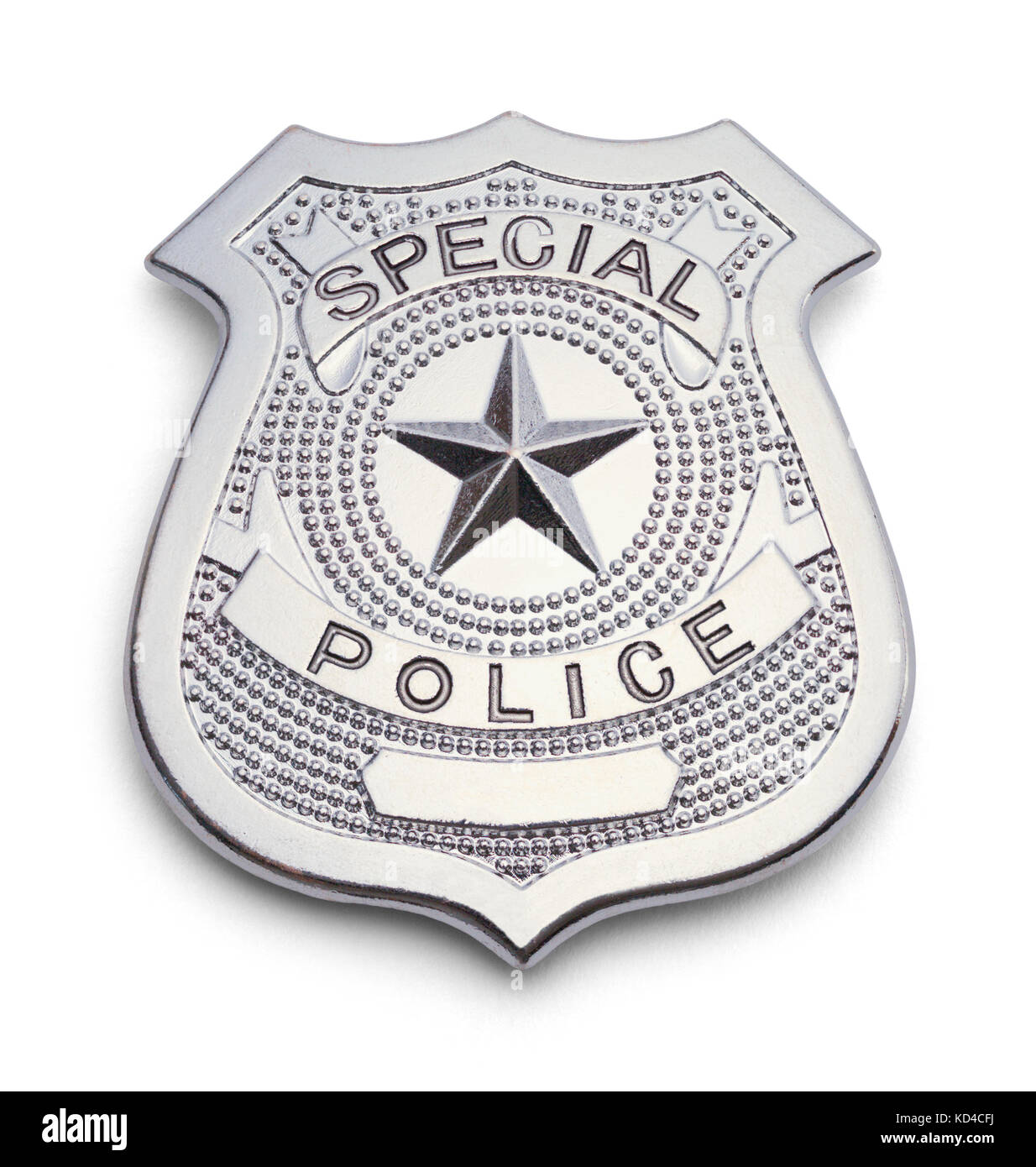 Silber Polizei Abzeichen auf einem weißen Hintergrund. Stockfoto