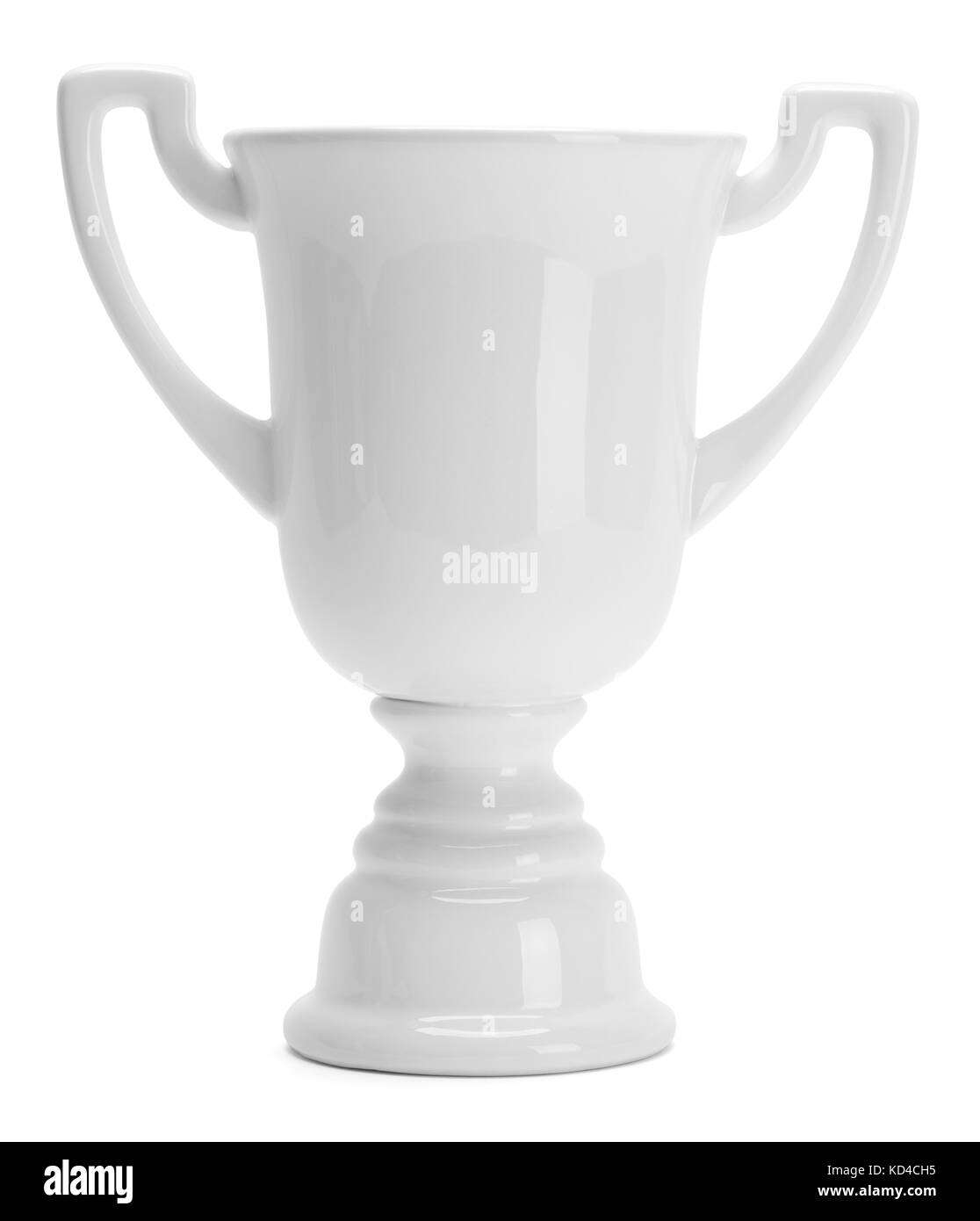 Ceramic White trophy Cup auf weißem Hintergrund. Stockfoto