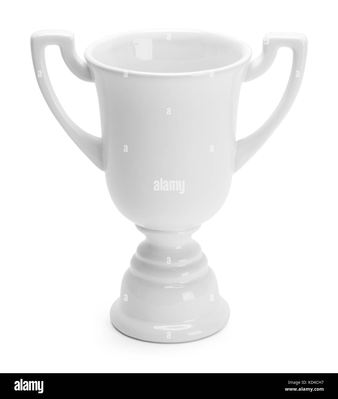 Ceramic White trophy Cup auf weißem Hintergrund. Stockfoto