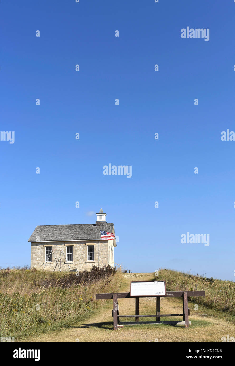 Ein Zimmer schoolhouse - Fox Creek Schule - Flint Hills Region Tall Grass Prairie National Preserve, Kansas, USA Stockfoto