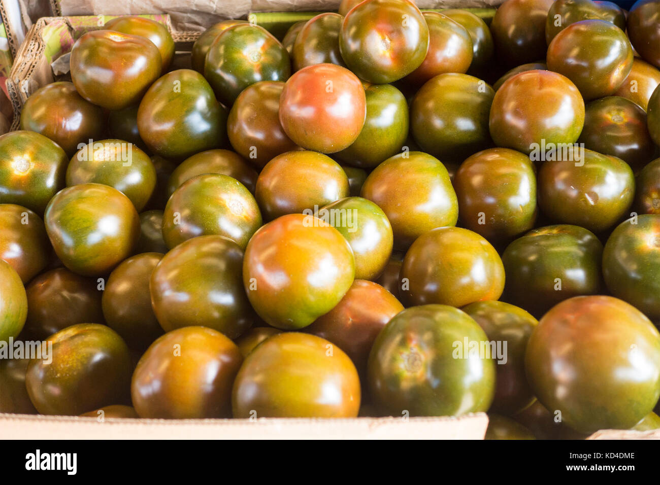 Designer Obst Kumato Tomate, Solanum Lycopersicum, in Kensington Market in der Innenstadt von Toronto Ontario Kanada Stockfoto