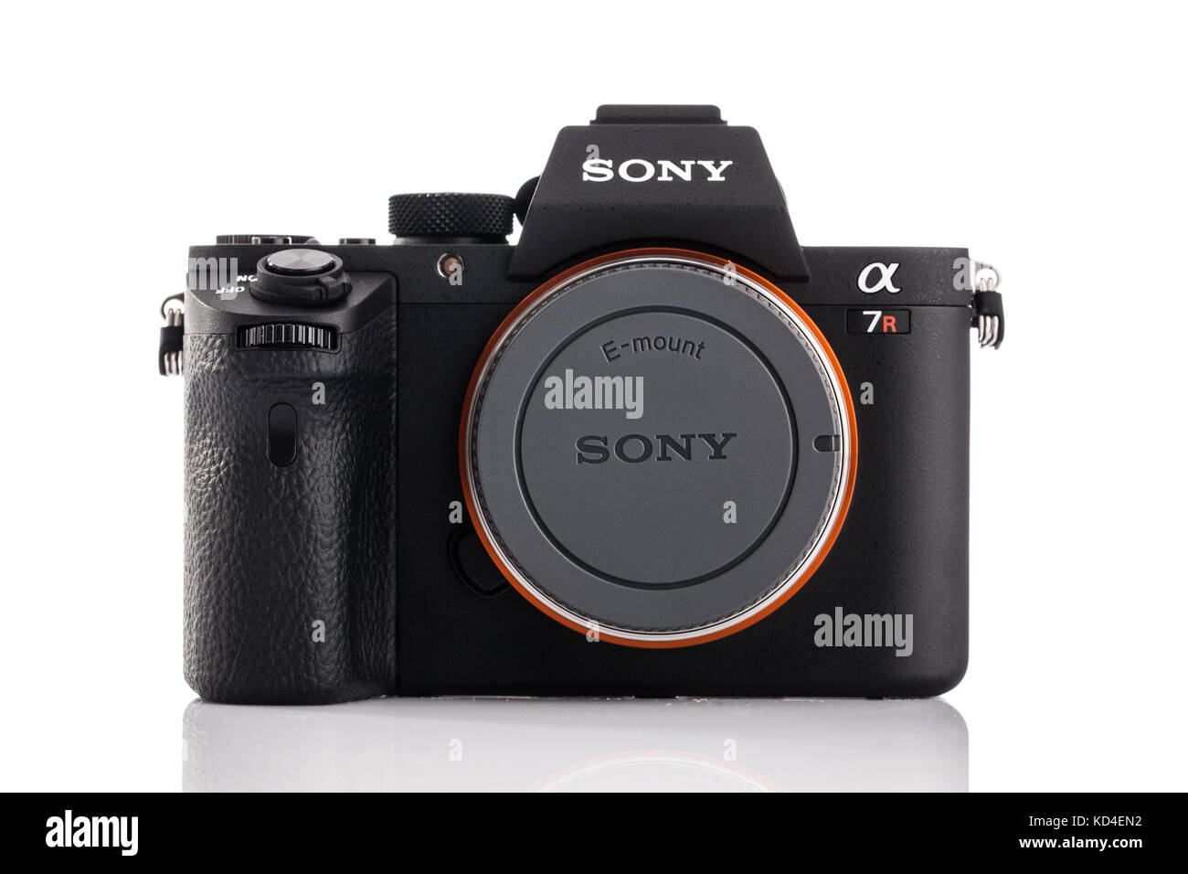 Varna, Bulgarien - Februar 02,2017: Bild von Alpha a7 R II Spiegellosen digitale Kamera mit Full-frame 42,4-Megapixel Exmor R von hinten beleuchtete Struktur Stockfoto