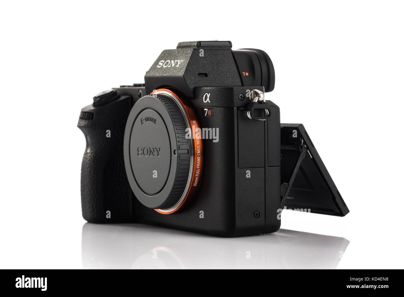 Varna, Bulgarien - Februar 02,2017: Bild von Alpha a7 R II Spiegellosen digitale Kamera mit Full-frame 42,4-Megapixel Exmor R von hinten beleuchtete Struktur Stockfoto