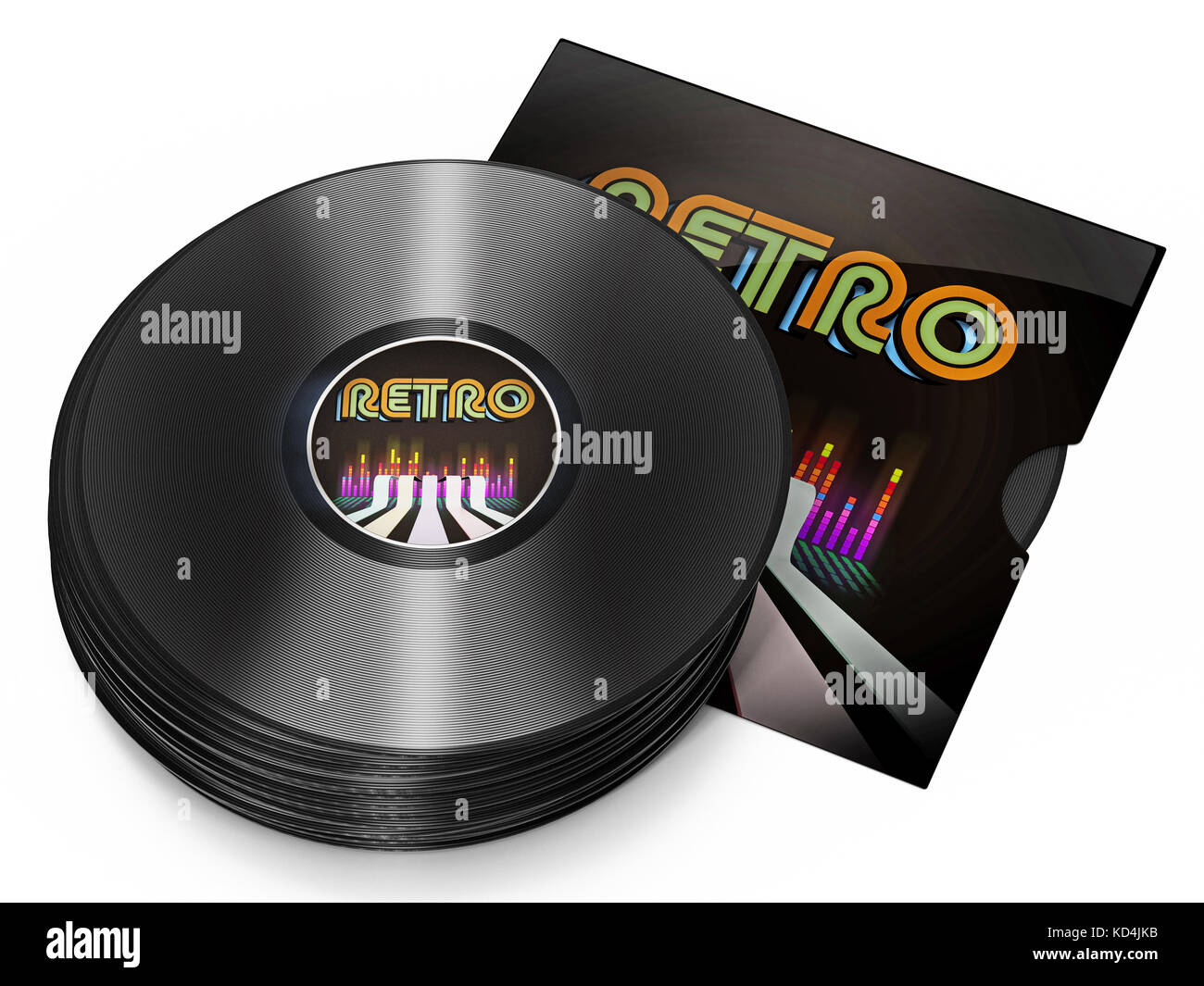 Vintage Vinyl auf weißem Hintergrund. 3D-Darstellung. Stockfoto