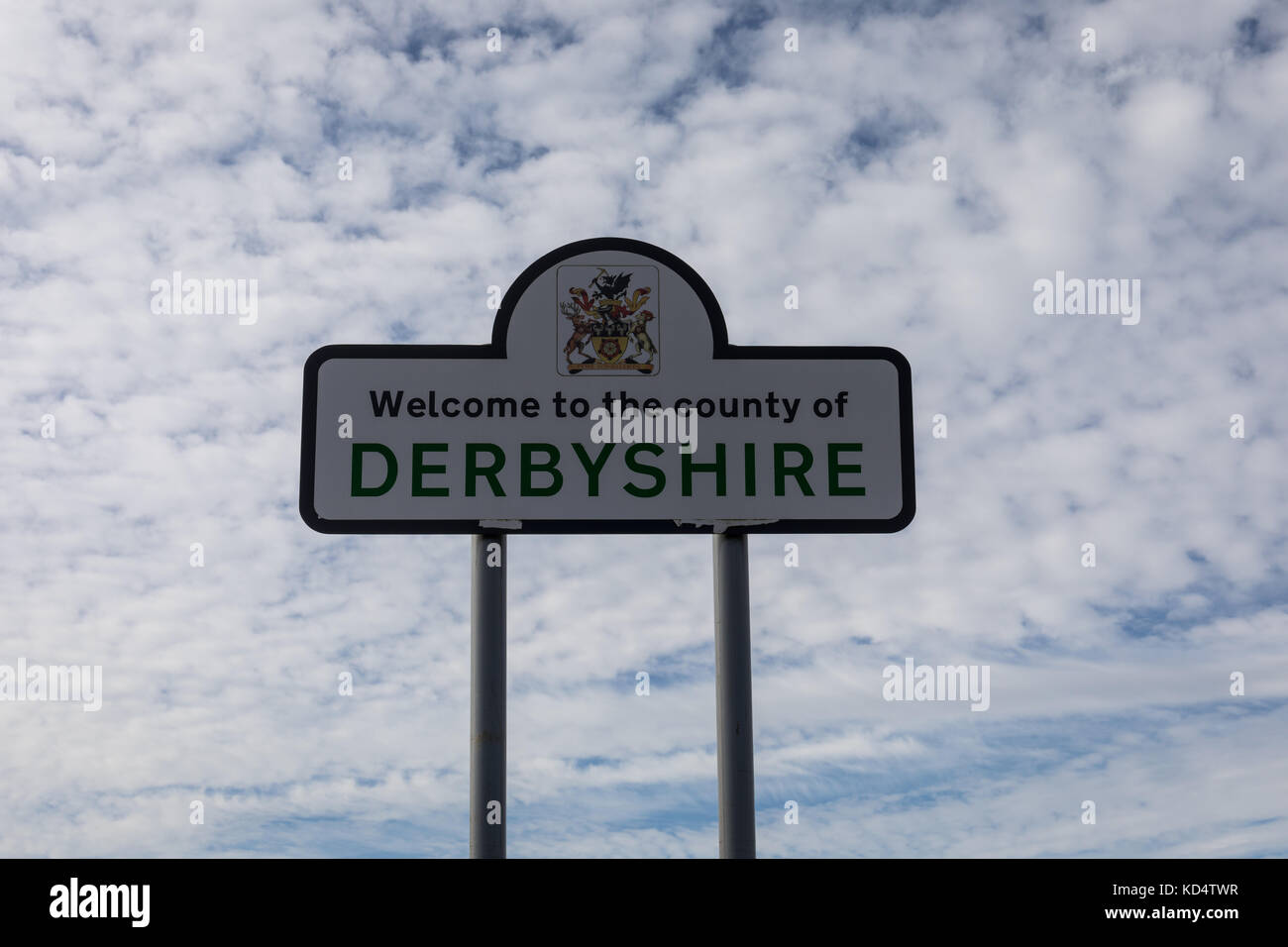 Herzlich willkommen in der Grafschaft Derbyshire Schild, holme Moss, Großbritannien Stockfoto