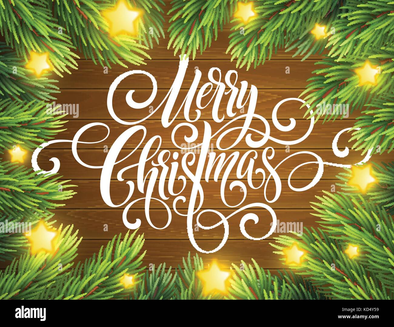 Frohe Weihnachten Handschrift Skript Schriftzug. gruß Hintergrund mit einem Weihnachtsbaum. Vector Illustration Stock Vektor