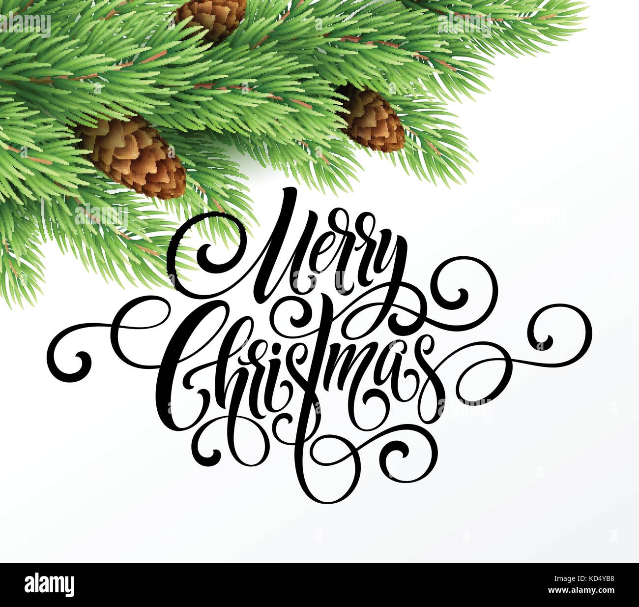 Grußkarte mit Weihnachtsbaum und kalligrafische Seufzer frohe Weihnachten. Vektor Feiertag Illustration Stock Vektor
