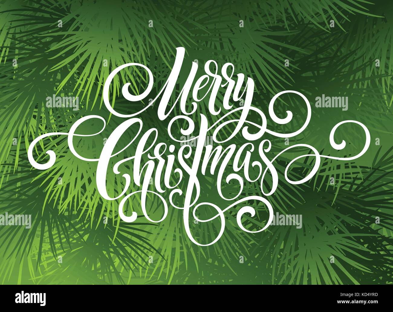 Frohe Weihnachten Handschrift Skript Schriftzug. gruß Hintergrund mit einem Weihnachtsbaum. Vector Illustration Stock Vektor