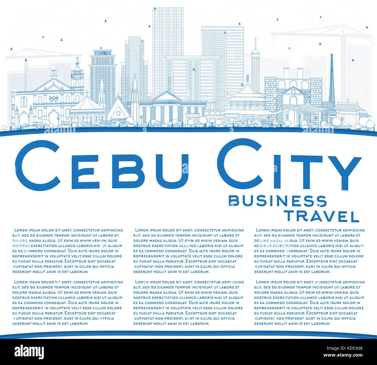 Gliederung der Stadt Cebu Philippinen Skyline mit blauen Gebäude und Kopieren. Vector Illustration. Business Travel und Tourismus Abbildung Stock Vektor