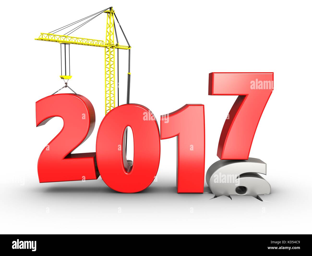 3d-Abbildung: 2017 Jahr mit Kran auf weißem Hintergrund Stockfoto