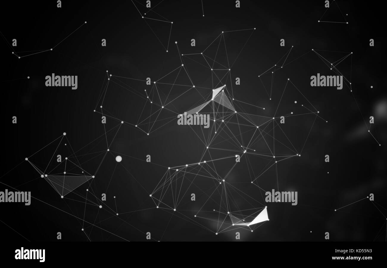Schwarz abstrakte polygonale Raum Hintergrund mit weißen Punkten und Linien verbinden | Netzwerk-Datenvisualisierung Abbildung Stockfoto