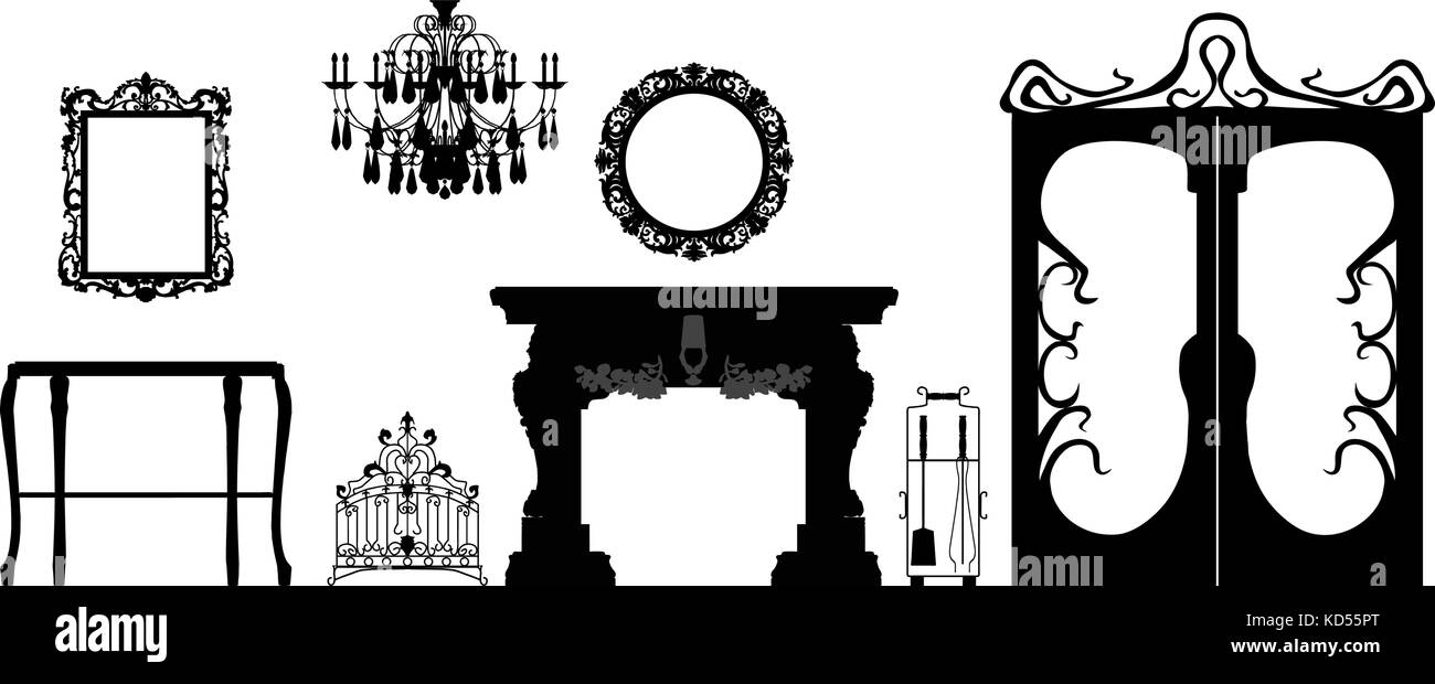 Sammlung von bearbeitbaren Vektor Möbel und Dekoration silhouett Stock Vektor