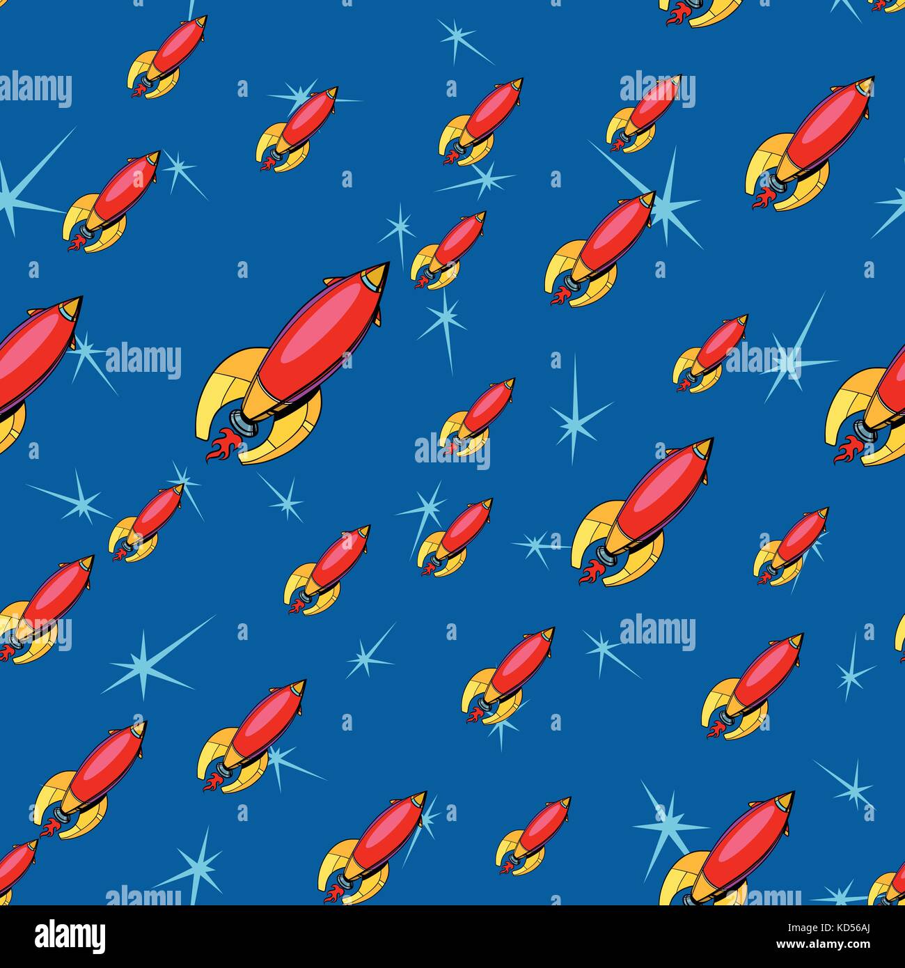 Nahtlose Muster retro Raketen. Raum und Science Fiction Comic cartoon Pop Art retro Vektor illustration Zeichnung Stock Vektor Nahtlose Muster retro Raketen. Raum und Science Fiction Comic cartoon Pop Art retro Vektor illustration Zeichnung Stock Vektor