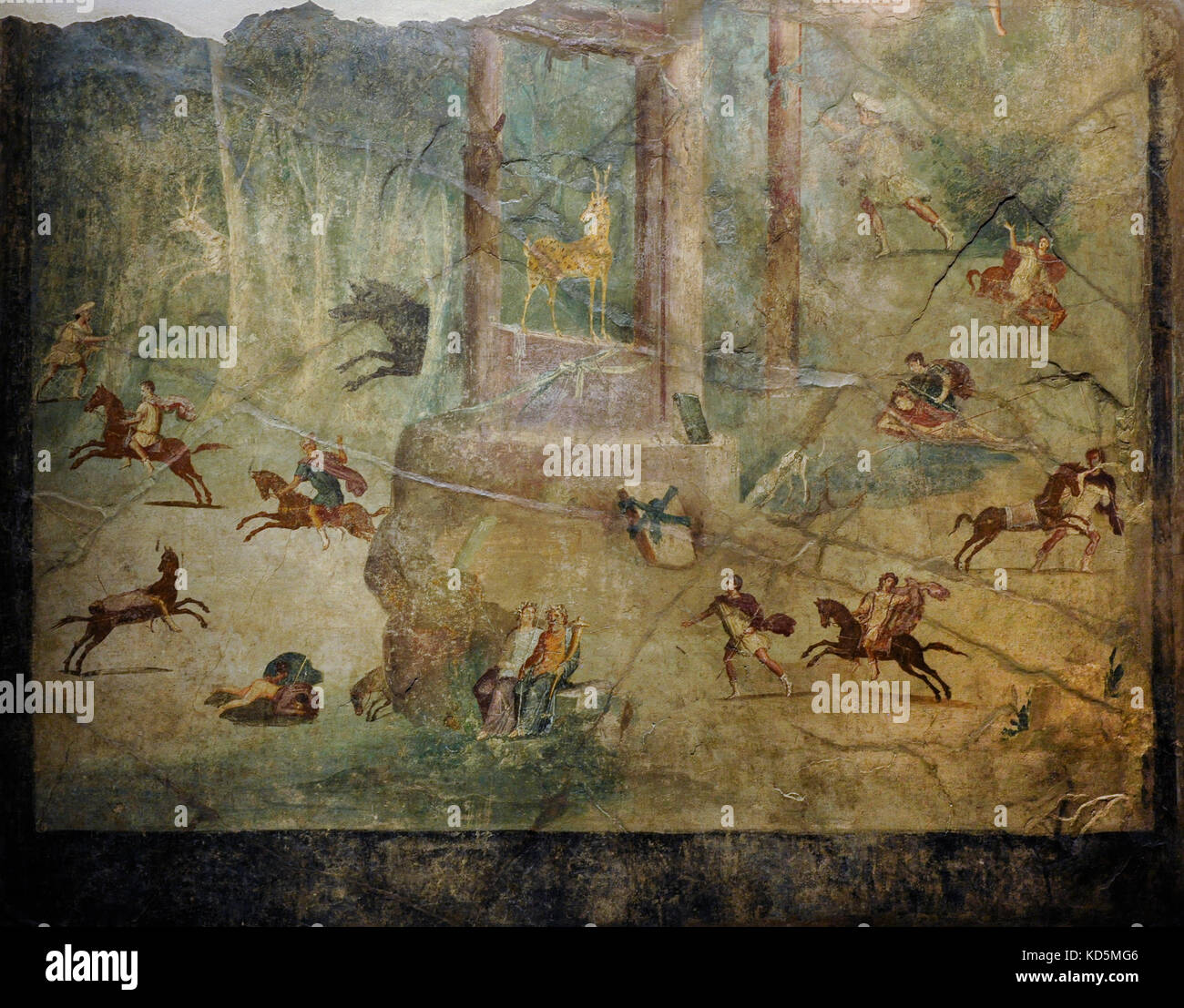 Schlachtung von Niobids. Römischen Fresko. 20 v. Chr.-37 N. Haus der Sailor, Pompeji, Italien. Nationalen Archäologischen Museum. Neapel. Italien. Stockfoto