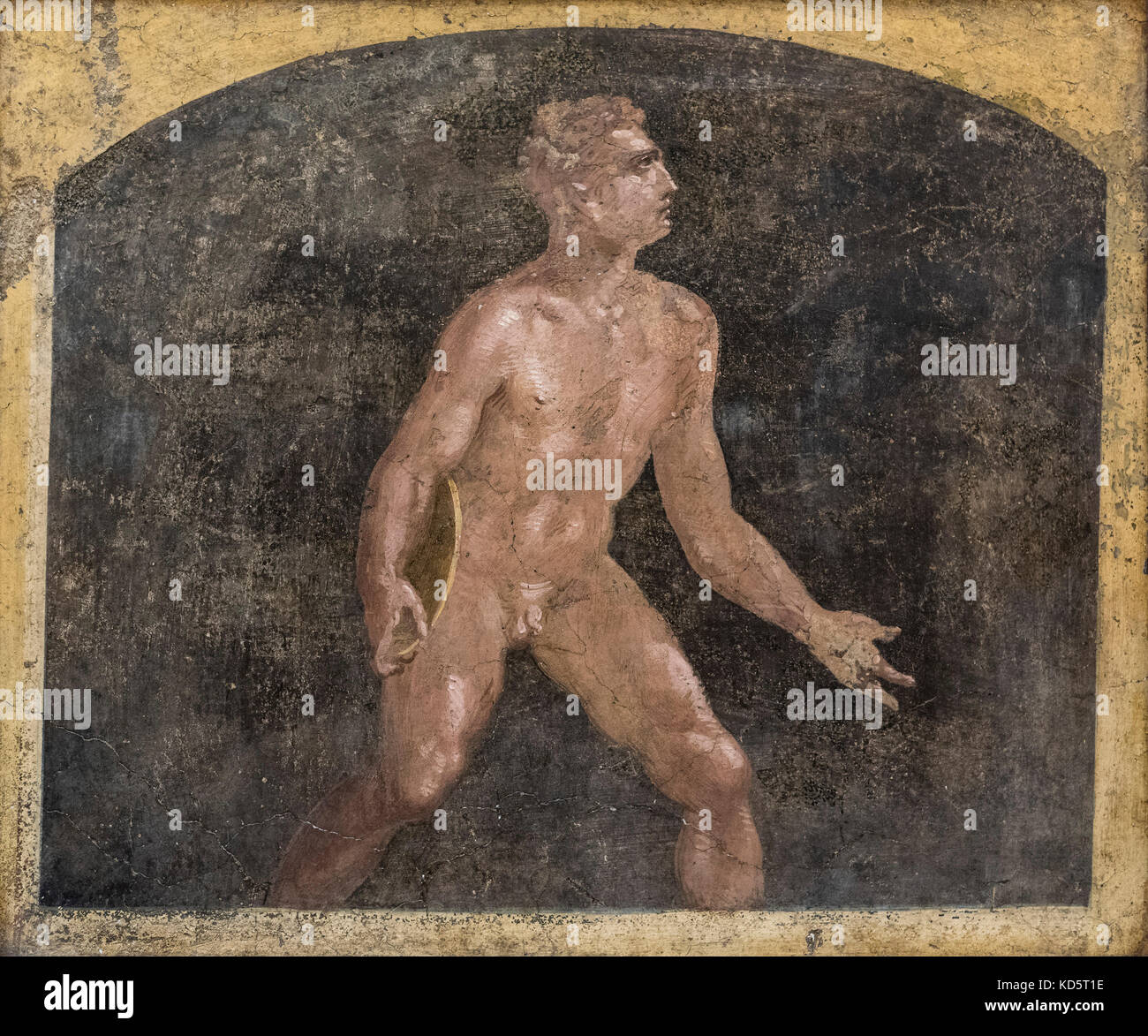 Neapel. Italien. Römischen Fresko der Diskuswerfer, (1. Jahrhundert n. Chr.), von der Villa Arianna, Castellammare di Stabia (stabiae). Museo Archeologico Naziona Stockfoto