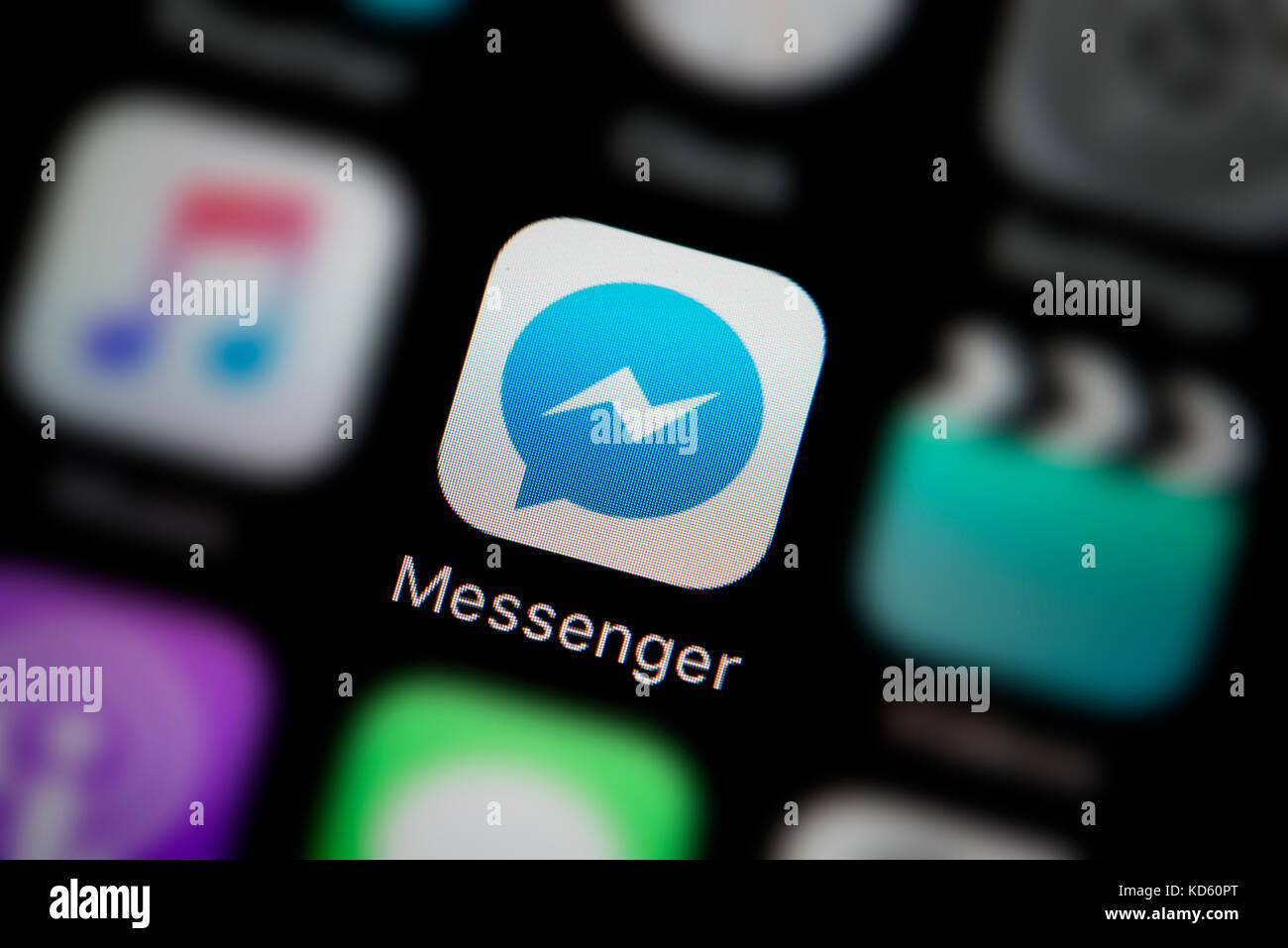 Eine Nahaufnahme des Unternehmens Logo für die Facebook Messenger app Symbol, wie auf dem Bildschirm eines Smartphones (nur redaktionelle Nutzung) Stockfoto