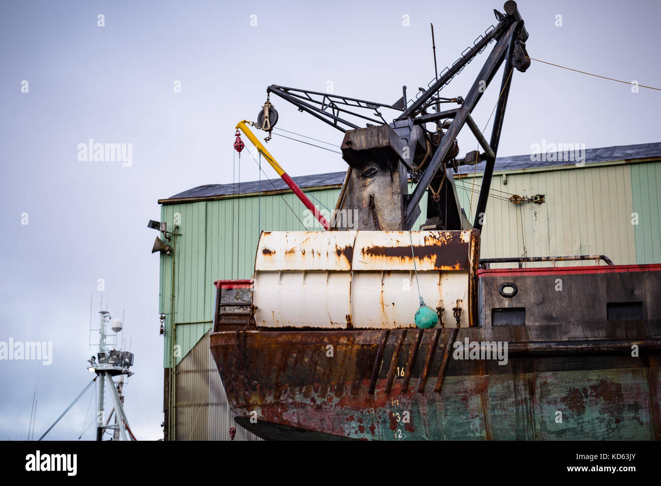Detail der Stern eines kommerziellen Fischerboot im Trockendock Stockfoto